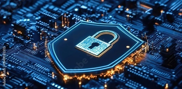 Obraz Cybersecurity Shield on Circuit Board