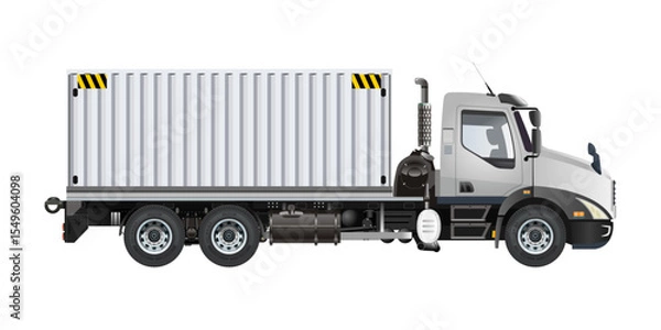 Fototapeta Medium truck cargo trailer container box logistic delivery service 3D vector illustration