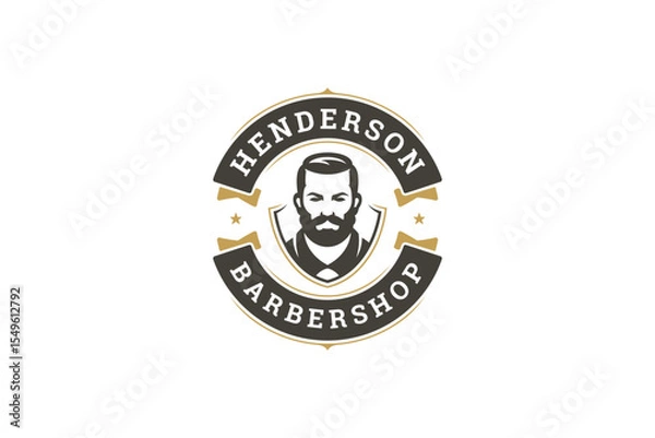 Obraz Classic vintage logo design featuring a bearded male character with a retro style. Ideal for branding barbershops, grooming services, and hairdressing businesses. Vector illustration
