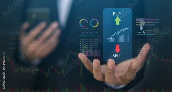 Fototapeta Business people with stock market chart financial trading, online investment, stock exchange analysis, market trends, real-time trading data, forex and crypto trading economic forecasting tool