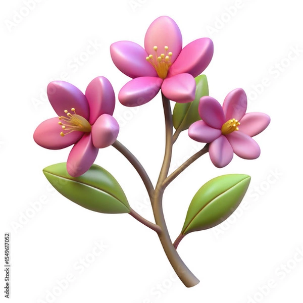 Fototapeta Blooming Pink Flowers Branch Botanical 3 D Render Silhouette on Transparent Background isolated on a transparent background