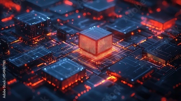 Obraz 3D render of modular software architecture diagram featuring layered components, scalable blocks, and service nodes in futuristic enterprise tech concept