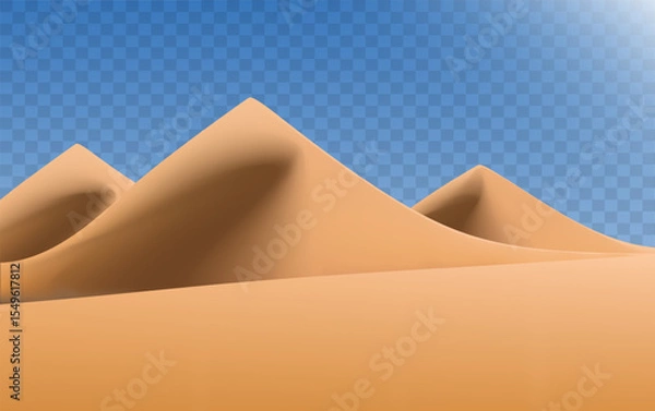 Obraz Realistic desert landscape isolated on transparent background. Sandy desert dunes. Vector