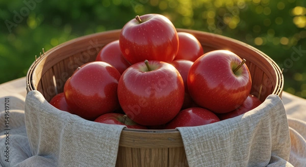 Fototapeta basket of apples in a natural environment, generative ai