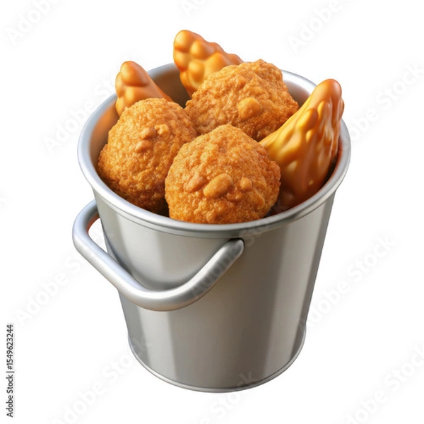 Fototapeta Crispy Fried Chicken Wings Golden Brown in Silver Metal Bucket isolated on a transparent background image