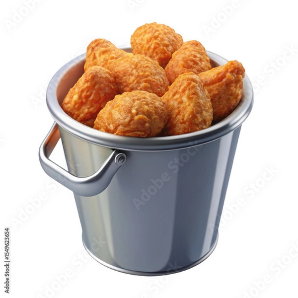 Fototapeta Crispy Fried Chicken Wings in a Silver Metal Bucket Isolated on a transparent background image