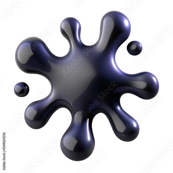 Fototapeta Dark Blue Ink Splatter Silhouette Abstract Fluid Blob Design isolated on a transparent background image
