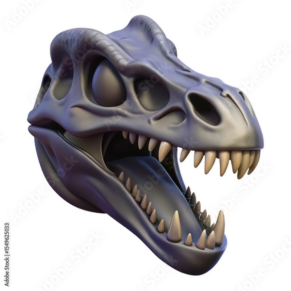 Fototapeta Dark Gray Tyrannosaurus Rex Skull Artistic 3 D Model Open Jaw Detailed Teeth isolated on a transparent background