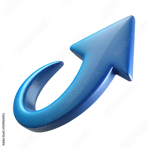 Fototapeta Glossy Blue 3 D Arrow Swooping Upwards Abstract Curved Shape isolated on a transparent background image