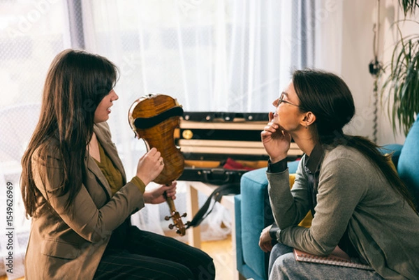 Fototapeta Student Have Private Violin Lesson