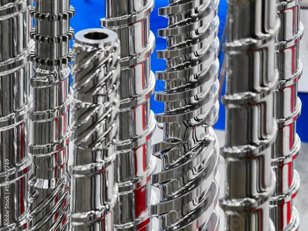 Obraz Big drill components shine in precision engineering workshop at industrial facility showcasing advanced manufacturing techniques and tools