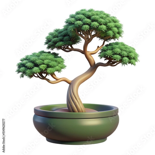 Fototapeta Green Bonsai Tree Silhouette in Olive Green Pot 3 D Render Isolated on Transparent Background isolated on a transparent background
