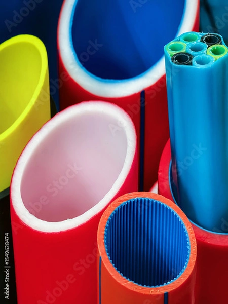 Obraz Vibrant collection of colorful plastic tubes arranged in various shapes and sizes for crafting and design projects