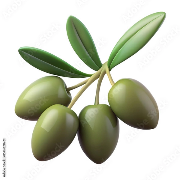 Fototapeta Green Olives Branch with Four Ripe Olives and Lush Green Leaves isolated on a transparent background