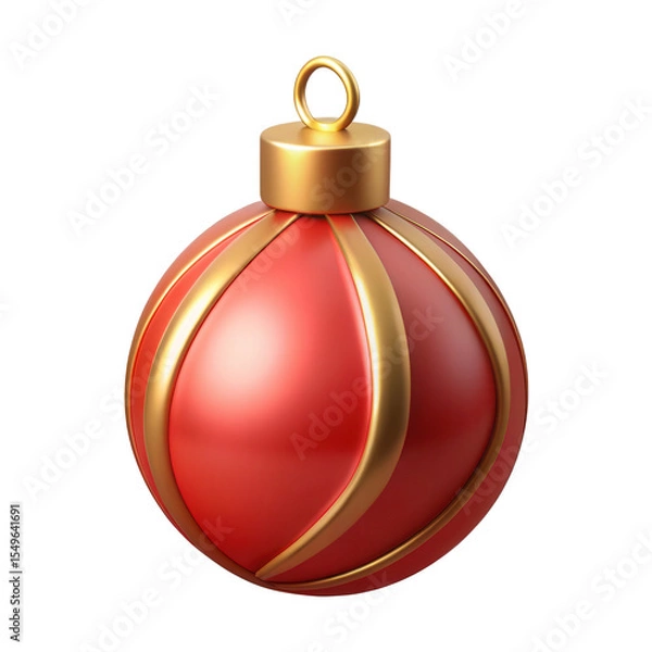 Fototapeta Red Gold Christmas Ornament Ball Decoration 3 D Render Isolated on a transparent background