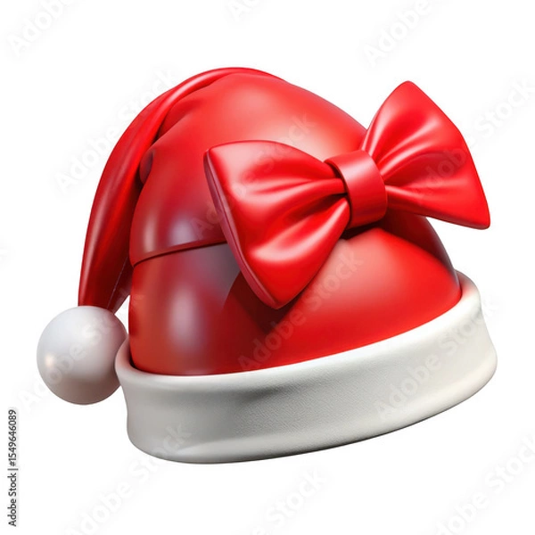 Fototapeta Red Santa Hat with Red Bow Isolated on White Background Festive Christmas Hat Decoration isolated on a transparent background