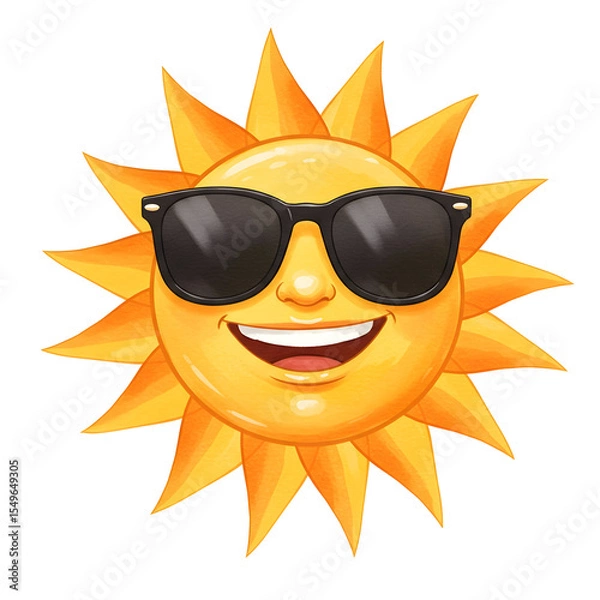 Obraz Smiling Sun Wearing Sunglasses, Radiating Warmth and Summer Vibes
