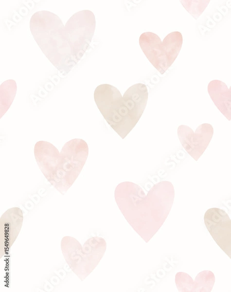 Obraz Simple Hand Drawn Irregular Vector Pattern With Pink, Coral and Beige Hearts on a White Background. Delicate Endless Romantic Print. Wallpaper With Hearts.