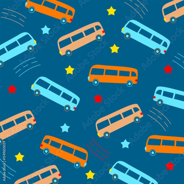 Obraz seamless blue bus cartoon vector design pattern for kids apparel fullprint