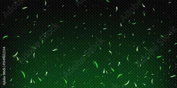 Fototapeta Glowing green sparks and magical fire effect with smoke, fog and toxic poison mist. Abstract dark background with flying particles, neon shine and festive fairylight texture. Vector illustration