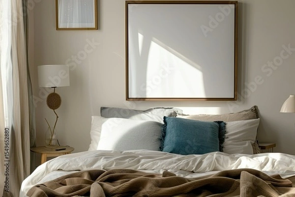 Obraz Ultra Hd Image of a Framed Picture is Hanging on the Wall Above a Bed
