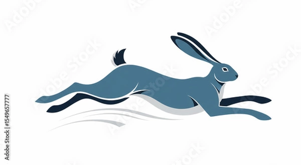 Obraz Dynamic Stylized Blue Rabbit or Hare Running Illustration