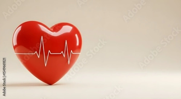 Fototapeta Heart, Heartbeat, Pulse, Red Heart with Heartbeat Line