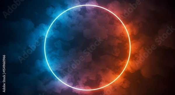 Fototapeta Neon, Circle, Frame, Neon Circle Frame in Smoky Background
