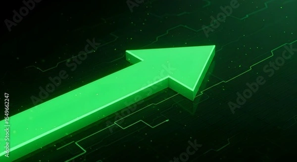 Fototapeta Arrow, Green arrow, Upward arrow, Green Arrow of Progress on Technological Background