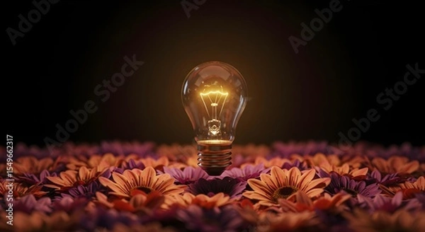 Fototapeta Light bulb, Light, Illuminated, Illuminated Idea Glowing Light Bulb Amongst Flowers