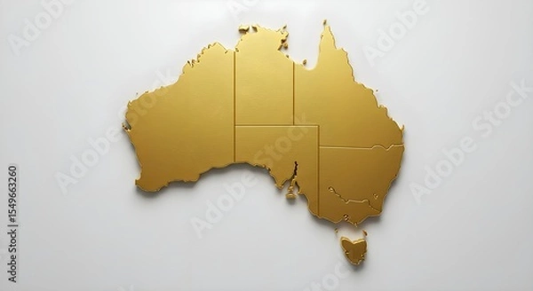 Fototapeta Australia, Map, Golden, Golden 3D Map of Australia with State Borders
