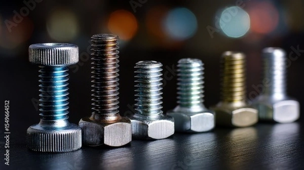 Fototapeta A row of bolts with different colors and sizes