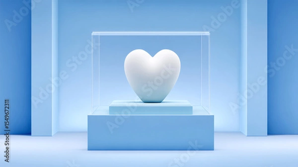 Fototapeta White heart-shaped object placed in a transparent display case