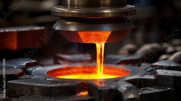 Fototapeta A metal casting is being poured into a mold