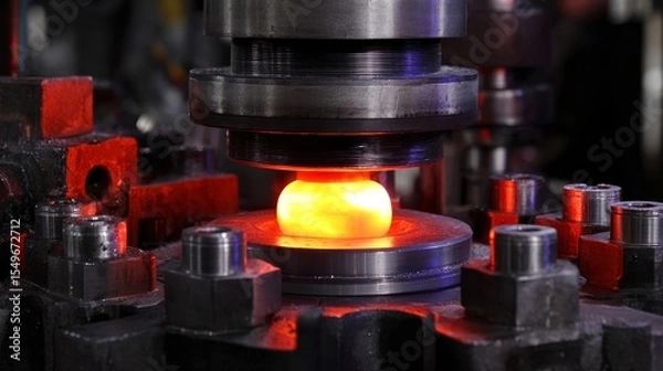 Fototapeta A metal object is being heated and shaped in a machine