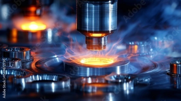 Fototapeta A machine is melting metal in a blue background