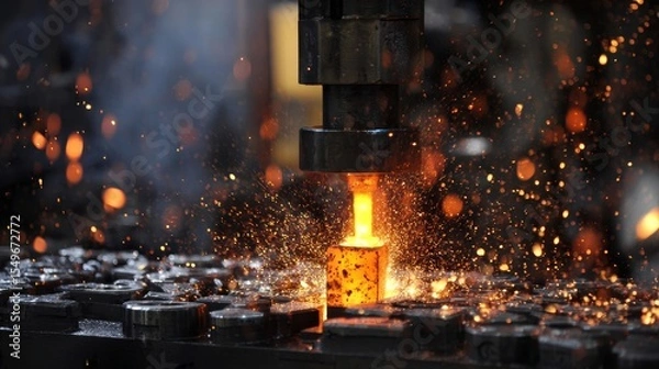 Fototapeta A piece of metal is being shaped by a machine