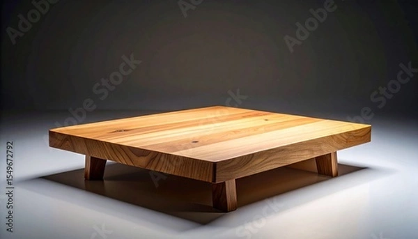 Obraz Raw-edged wood slab seat with smoothed edges and natural imperfections, framed by soft gradients and clean lines.