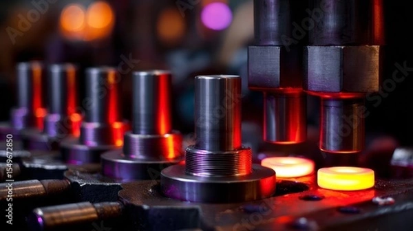 Fototapeta A machine is making metal parts with red lights