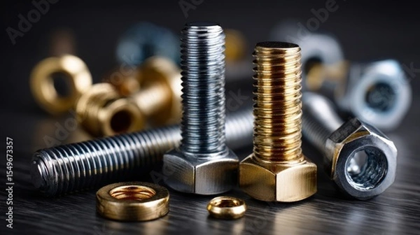Fototapeta A collection of different colored bolts and nuts
