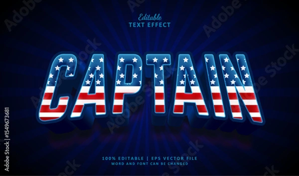 Fototapeta Captain Editable text effect United States of America. independence day text effect 3d theme