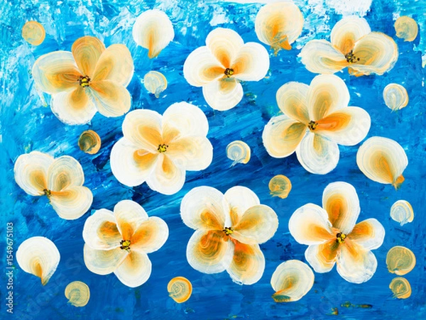 Fototapeta Abstract decorative flowers, original hand drawn, impressionism style, color texture, brush strokes of paint, art background.