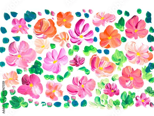 Fototapeta Abstract flowers, original hand drawn, impressionism style, color texture, brush strokes of paint, art background.