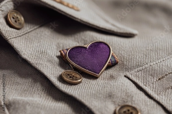 Fototapeta Purple heart emblem displayed on textured fabric, symbolizing ho