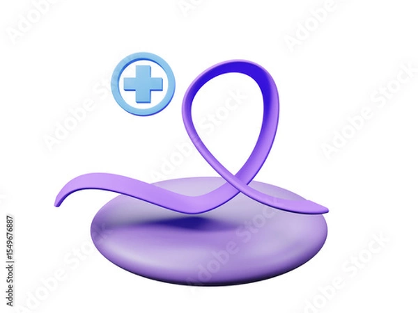Fototapeta Cancer icon isolated on transparent background, Containing tumor, oncology, chemotherapy, biopsy, radiotherapy, ribbon, breast cancer, remission. Diagnosis, age indicators and awareness. 3d rendering