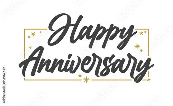 Fototapeta Happy Anniversary elegant lettering design with golden frame. Calligraphic greeting card.