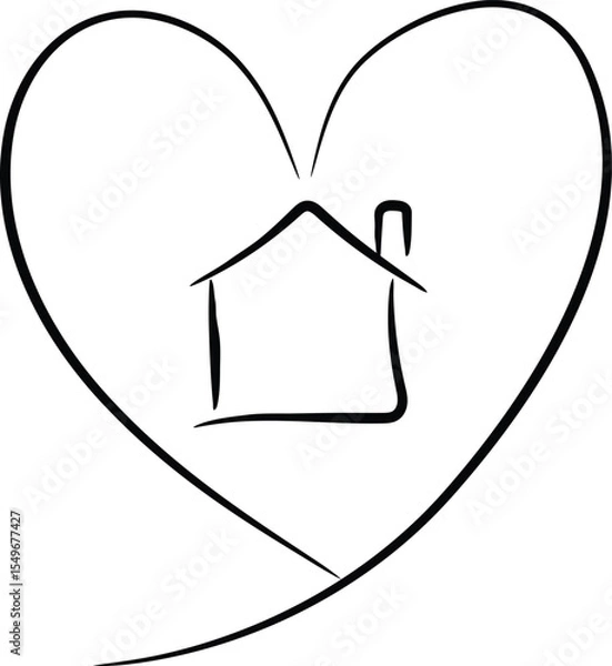 Fototapeta Heart Shape Encasing a Simple House Outline