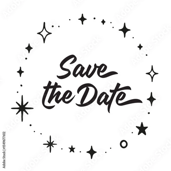 Fototapeta Save the date invitation card, circular frame of doodle stars