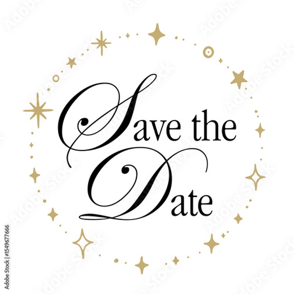 Fototapeta Save the date invitation card, circular frame of doodle stars