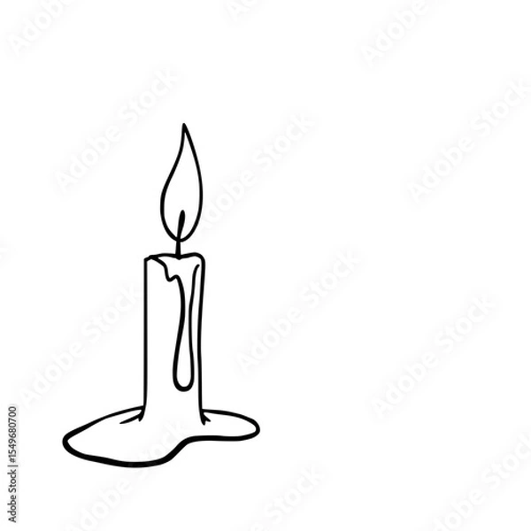 Fototapeta Melted Candle: A simple line art illustration of a single candle with melted wax, showcasing a minimalist black and white aesthetic.
